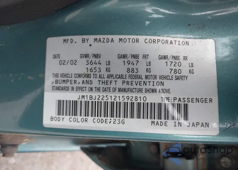 2002 Mazda Protege Dx/Es/Lx from USA, damaged, VIN JM1BJ225121592810